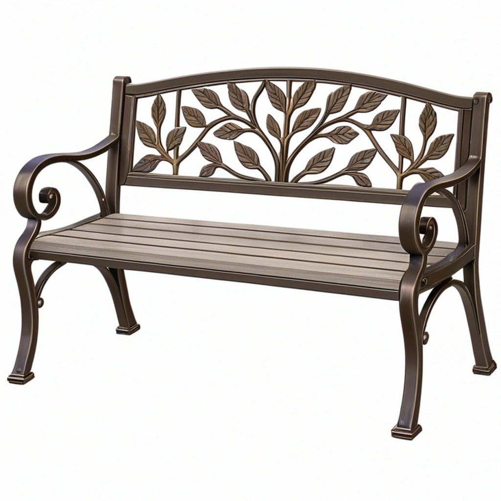 Ławka ogrodowa 120 x 60 x 88 cm metalowa brązowa z oparciem w stylu klasycznym