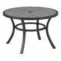Okrągły stół ogrodowy 90 cm metalowy szaro czarny z otworem na parasol
