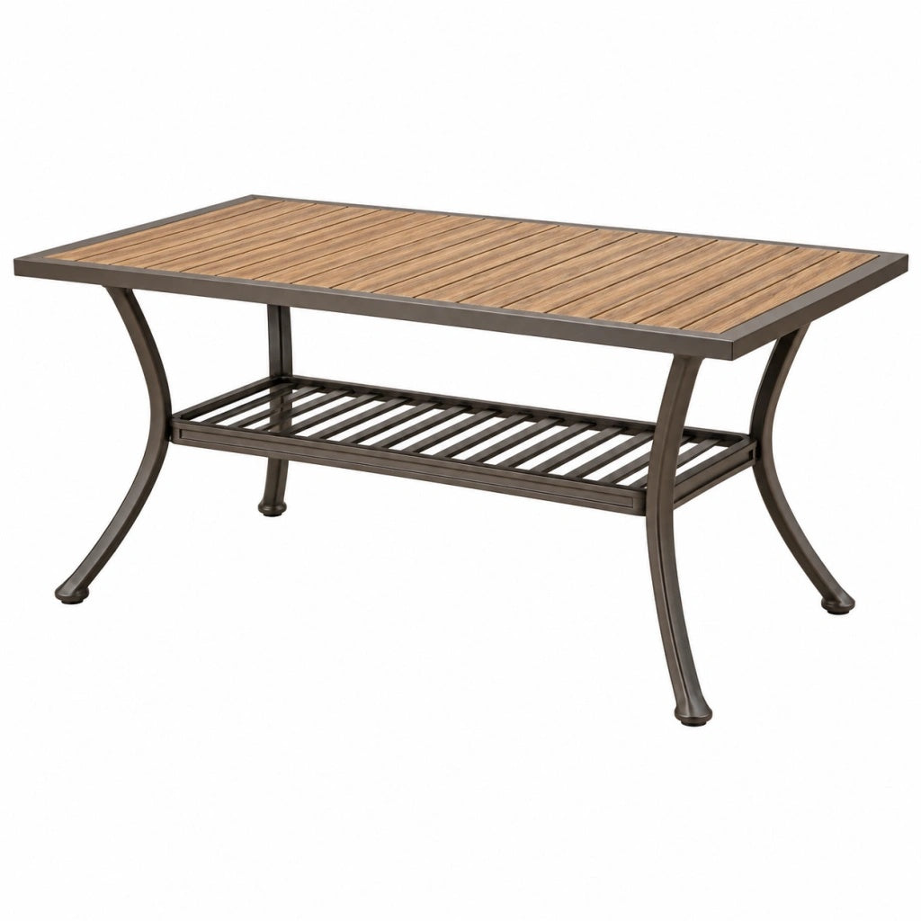 Stół ogrodowy 150 x 90 x 75 cm z drewnianym blatem i metalową ramą brązowy
