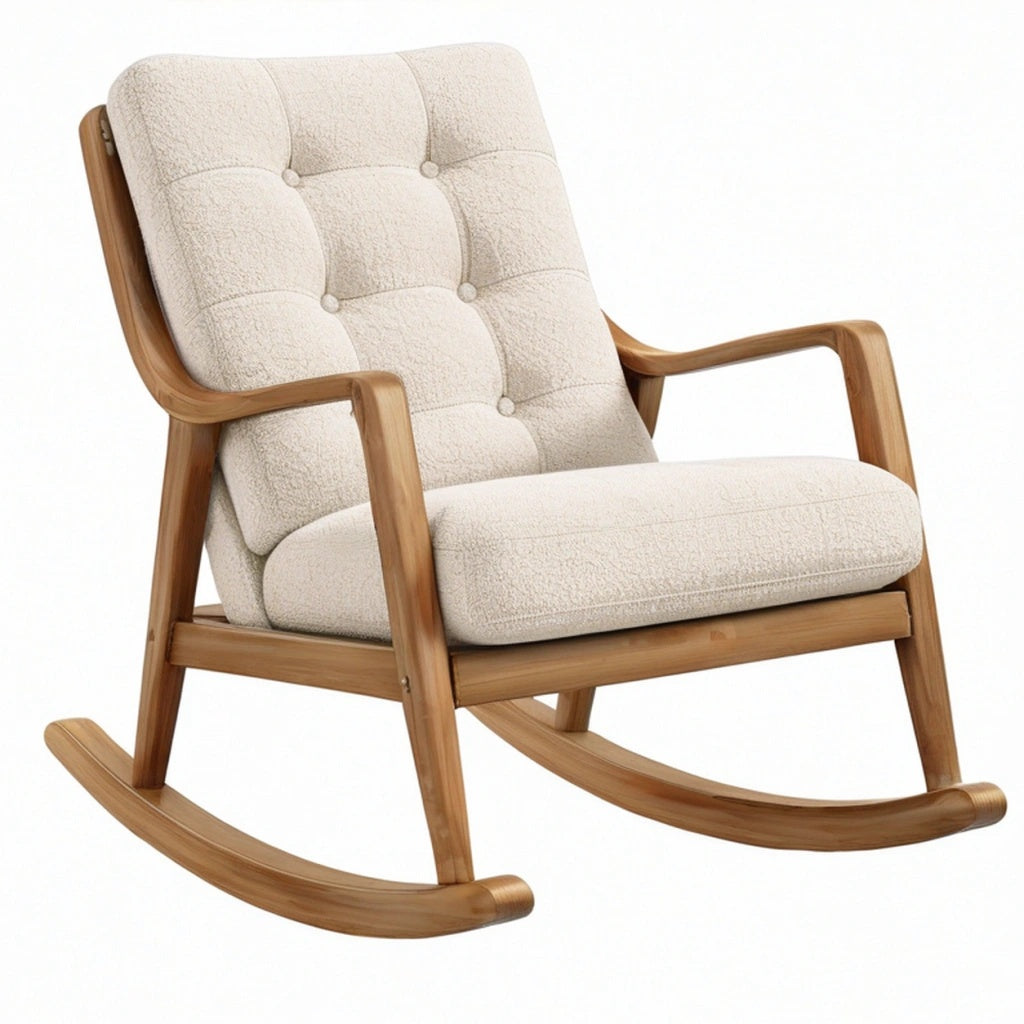 Fotel bujany 98 x 70 x 95 cm z drewnianą ramą beżowy tapicerowany w stylu retro