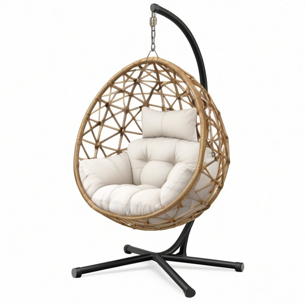 Fotel wiszący 105 x 105 x 195 cm rattanowy beżowy do relaksu w stylu boho